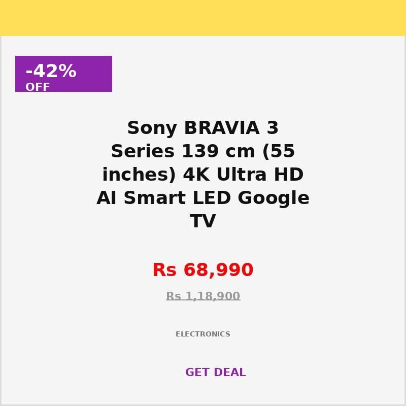 Sony BRAVIA 3 Series 139 cm (55 inches) 4K Ultra HD AI Smart LED Google TV